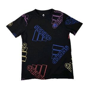 Boys Adidas Short Sleeve All Over Print T Shirt Black Medium 10 12
